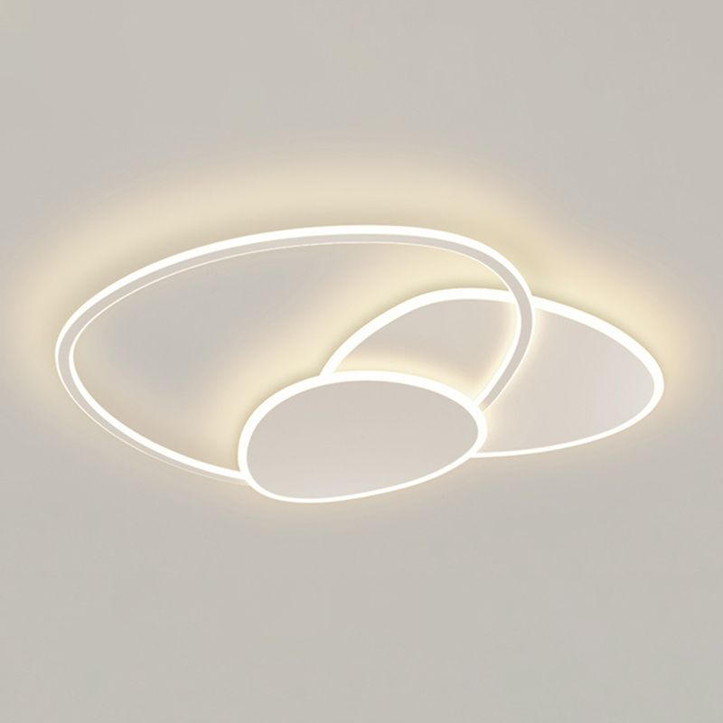 3-Light Geometric Flush Light Modern Metal LED Ceiling Lamp in White