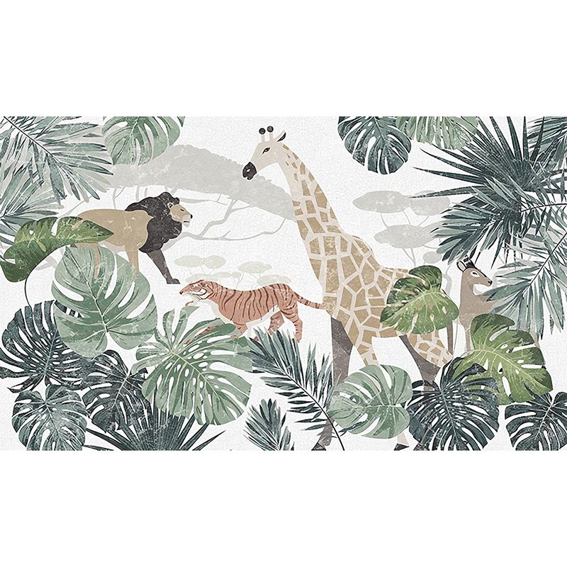 Nordic Animal and Forest Mural in Green Guest Room Wall Art, Personalized Size Available