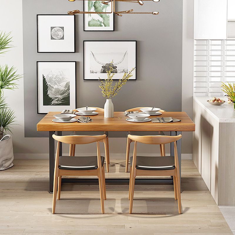 Rectangle Pine Wood Top Dining Table Set 1/5 Pieces Industrial Dinette Set for Home