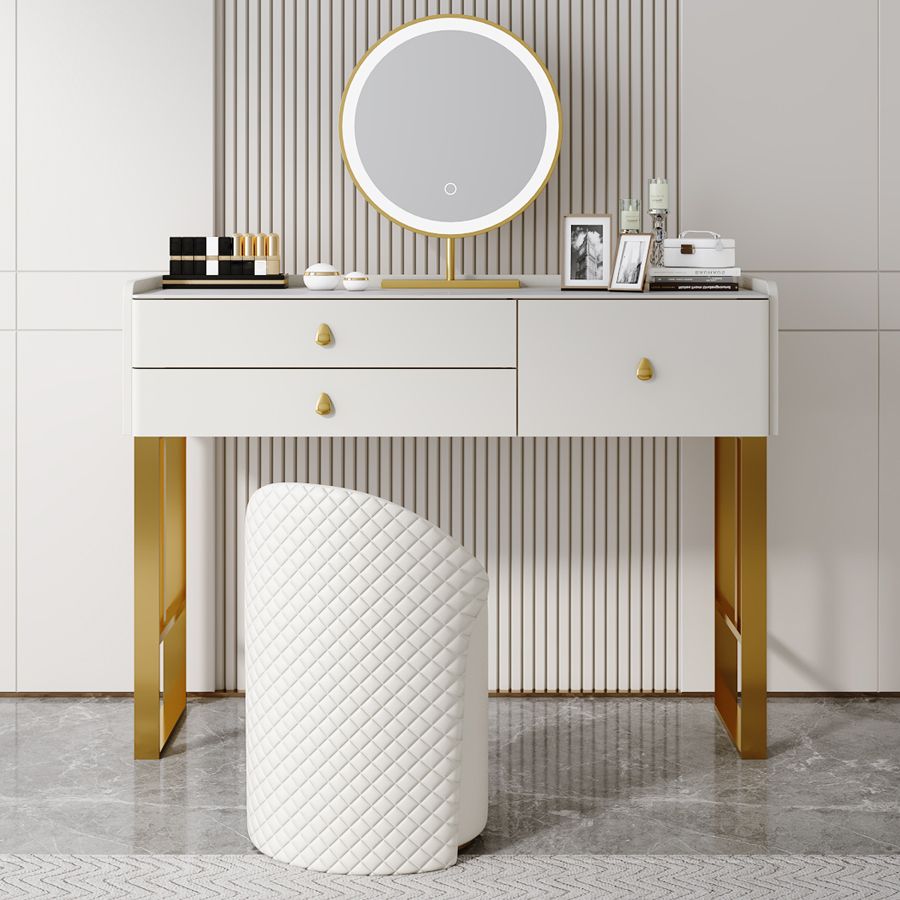 Stone Top Vanity Set 3/6 Storage Drawers Dressing Table with Padded Stool