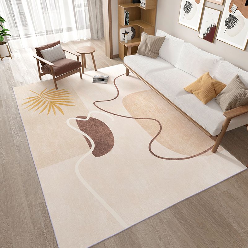 Apricot Tone Home Decor Carpet Nordic Abstract Lines Area Rug Polyester with Non-Slip Backing Rug