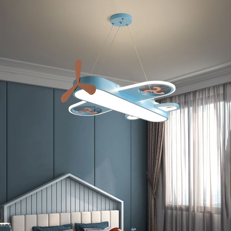 1 leichte Flugzeugform Anhänger Kinder Metallische Droplampe mit runden Baldachin für Schlafzimmer