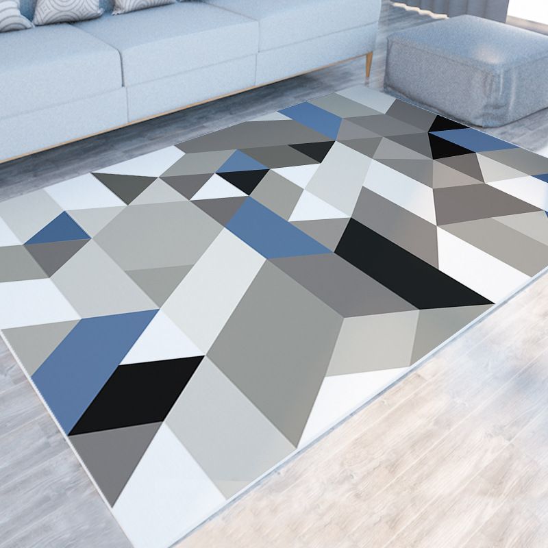 Modern Grey Area Carpet Polyester Geometric Patterns Carpet Washable Carpet for Home Decor