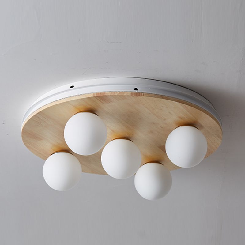 Contemporary Geometric Flush Light Fixture Wood Flush Mount Ceiling Fixture in Brown