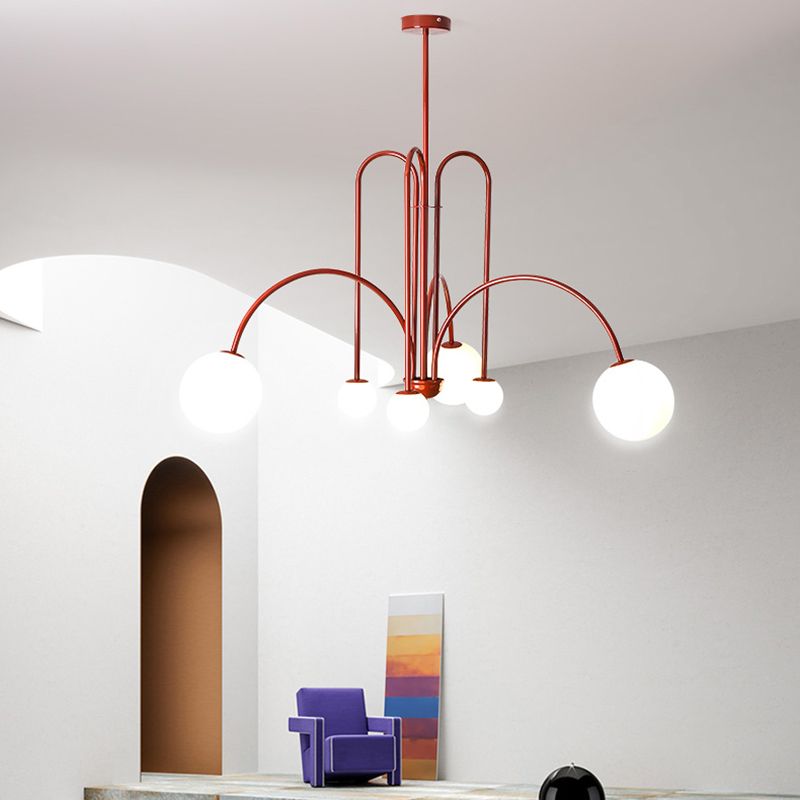 Moderne stijl bolvormige tint tak hangend licht glas multi -light kroonluchter