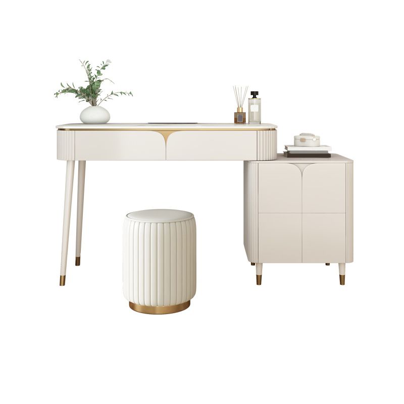 White Stone Top Vanity with Drawers 29.52" H Vanity Set with Stool