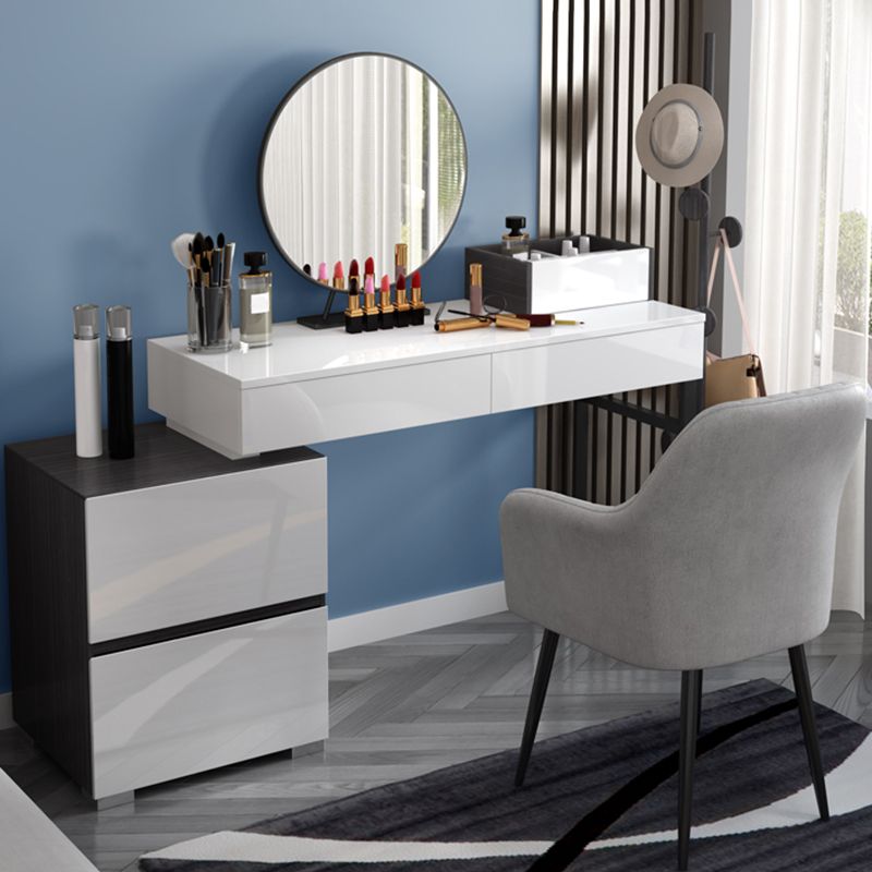 Modern 28.94" H Vanity Dressing Table Set 4 Drawers White Dresser with Stool