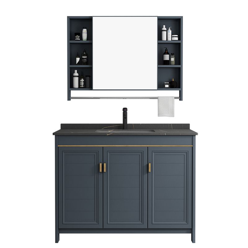 Blue Bathroom Vanity Metal Frame Single Sink Rectangle Mirror Bath Vanity with 2 Doors