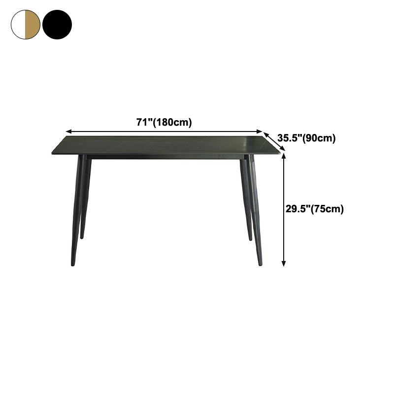 Rectangle Luxury Dining Table Sintered Stone Top Desk with 4 Metal Legs