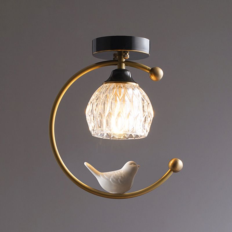 Plafonnier en forme de géométrie, moderne, en verre, à 1 lumière, doré
