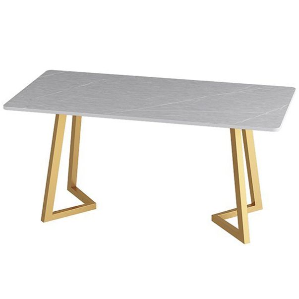 Mesa de comedor rectangular estilo Glam, mesa con pedestal doble con piedra sinterizada