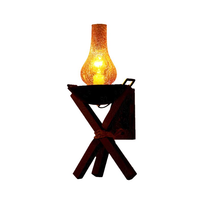 Amber Crackle Glass Black Sconce Light Vase Shade 1-Light Style Rustic Style Murd Murd