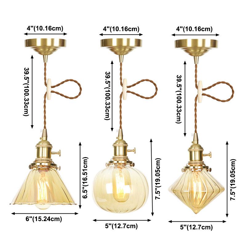 Luci a soffitto a sospensione geometrica industriale a 1 luci di vetro a pendente.