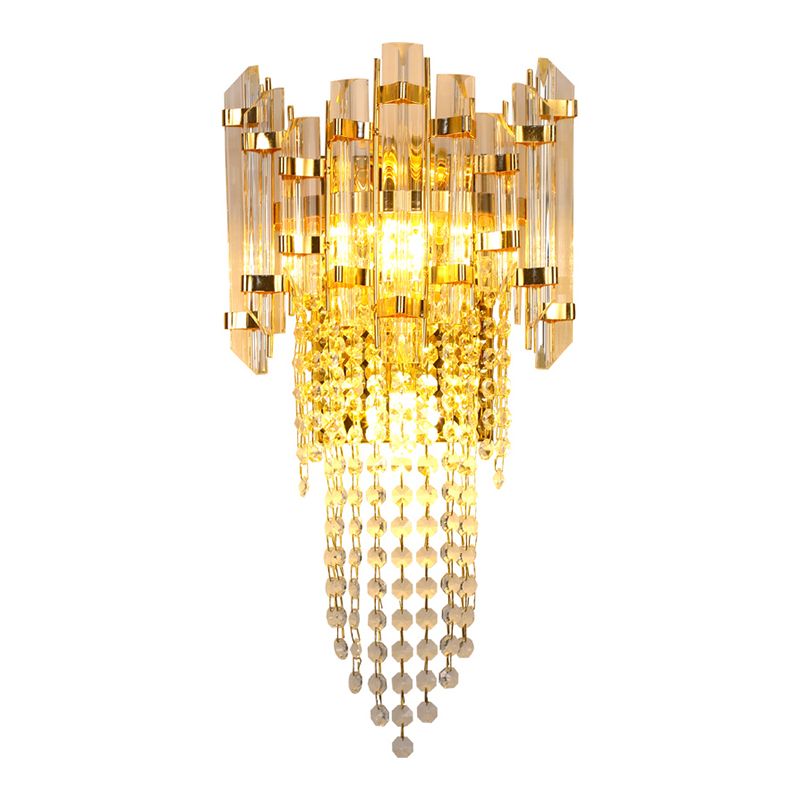 Pronzo della parete a montaggio a filo oro con lampada da parete postmoderna a tonalità di cristallo chiaro