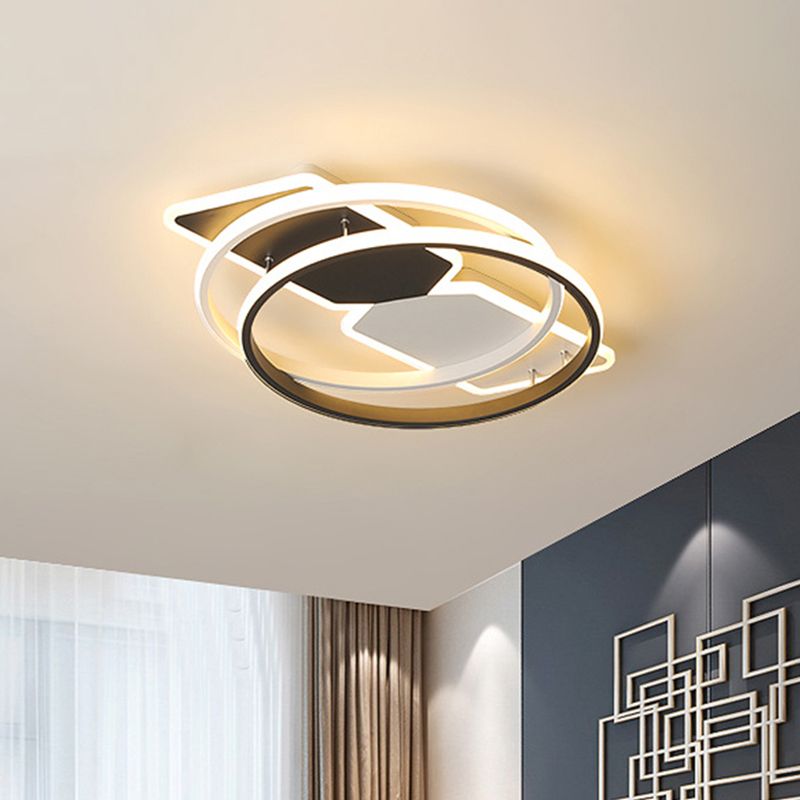 Acrylic Ring and Rectangle Flushmount Modernist 16"/19.5" Wide LED Black Ceiling Mounted Fixture for Bedroom