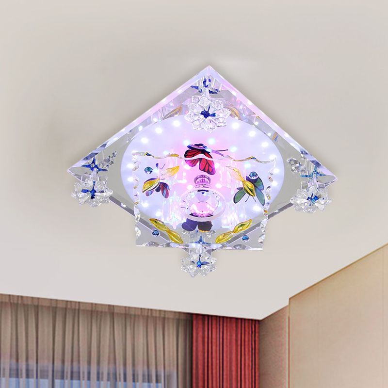 Clear Crystal LED Plafond Fixture Moderne Gekleurde Vlinderpatroon Vierkante Gang Flush Mount Verlichting