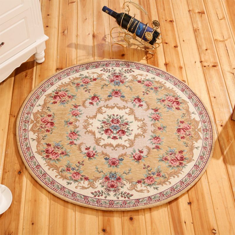 Rustic Flower Area Rug Multi Colored Cotton Rug Anti-Slip Washable Rug for Dining Room