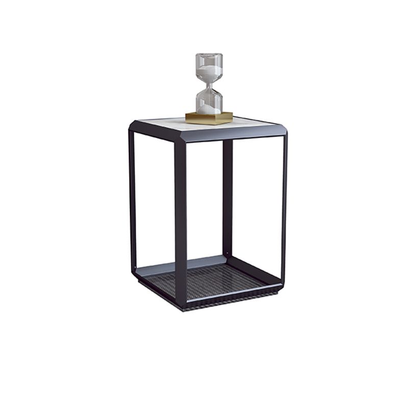 Geometric Slate & Glass Coffee Table Modern Simple Cocktail Table with Floor Shelf