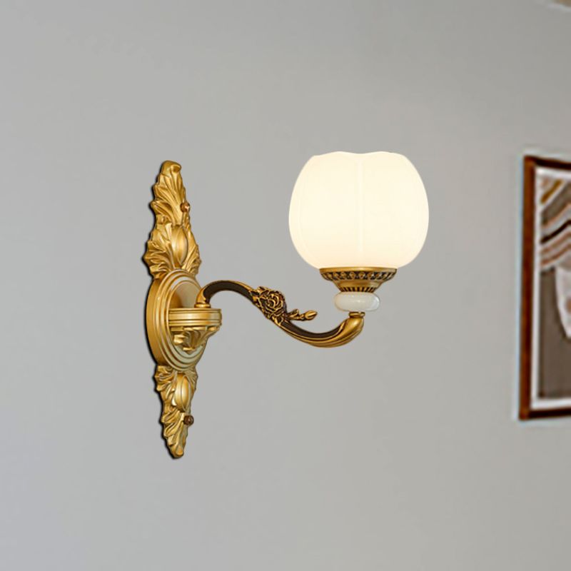Vintage Style Globe Wall Light Sconce 1/2-Light Milky Glass and Metallic Wall Lamp in Gold for Corridor
