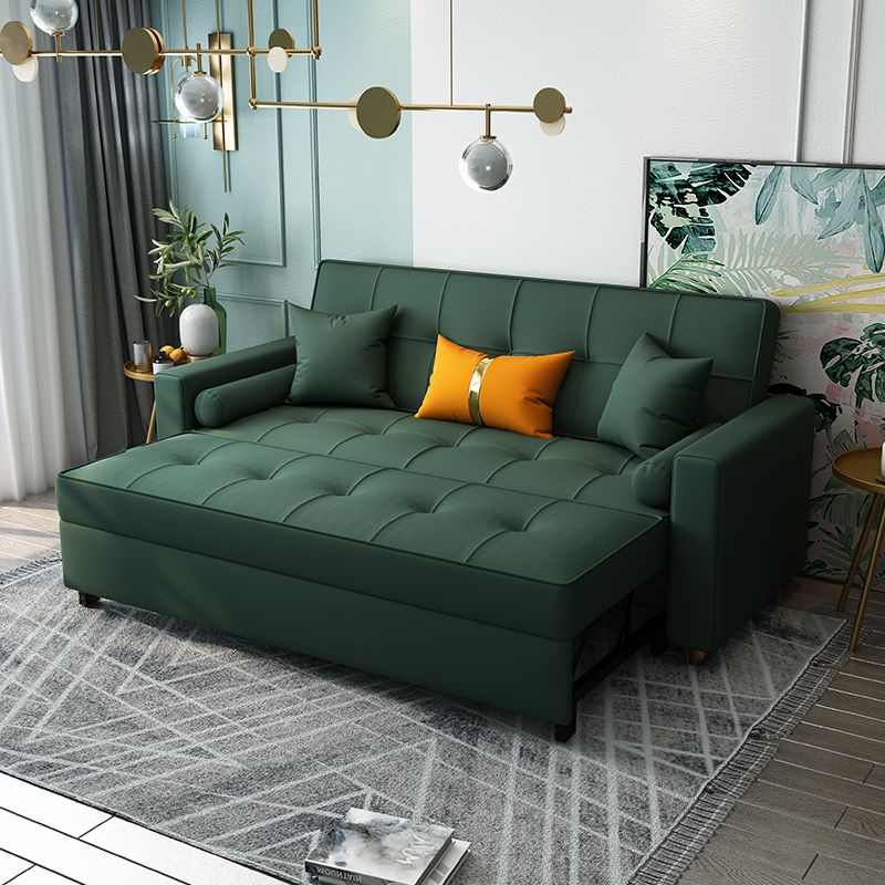 35.43"H Linen/Faux Leather Convertible Sleeper Square Arm Tufted Sofa