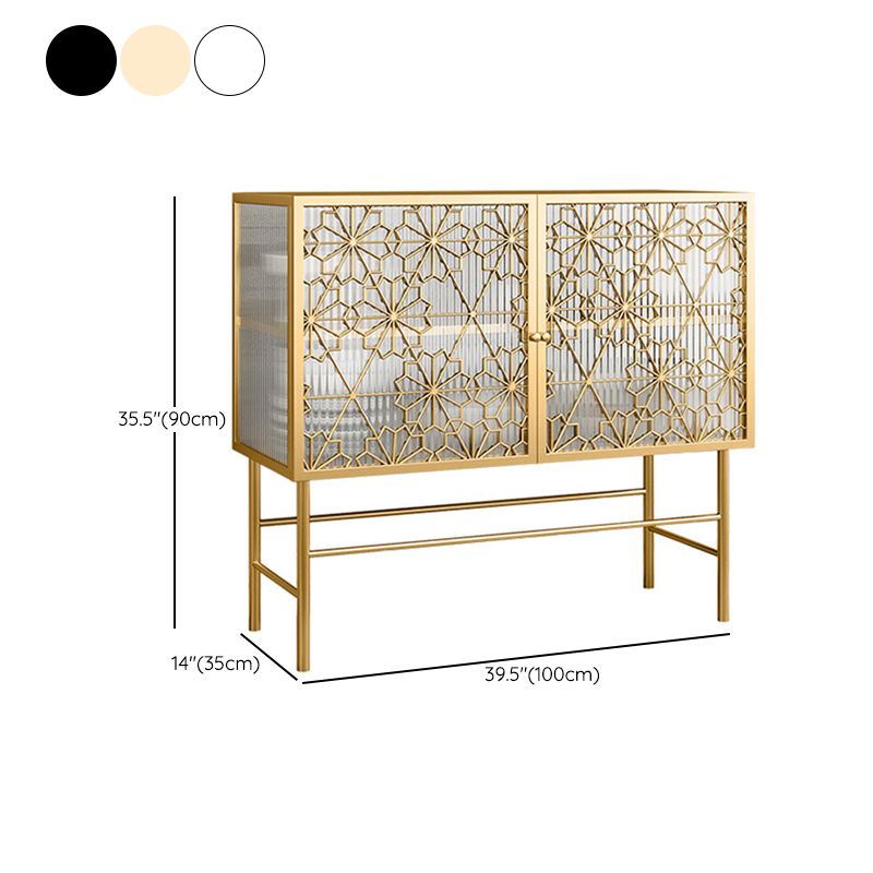 Glam Metal Sideboard Buffet Glass Doors 2 Doors Buffet Sideboard
