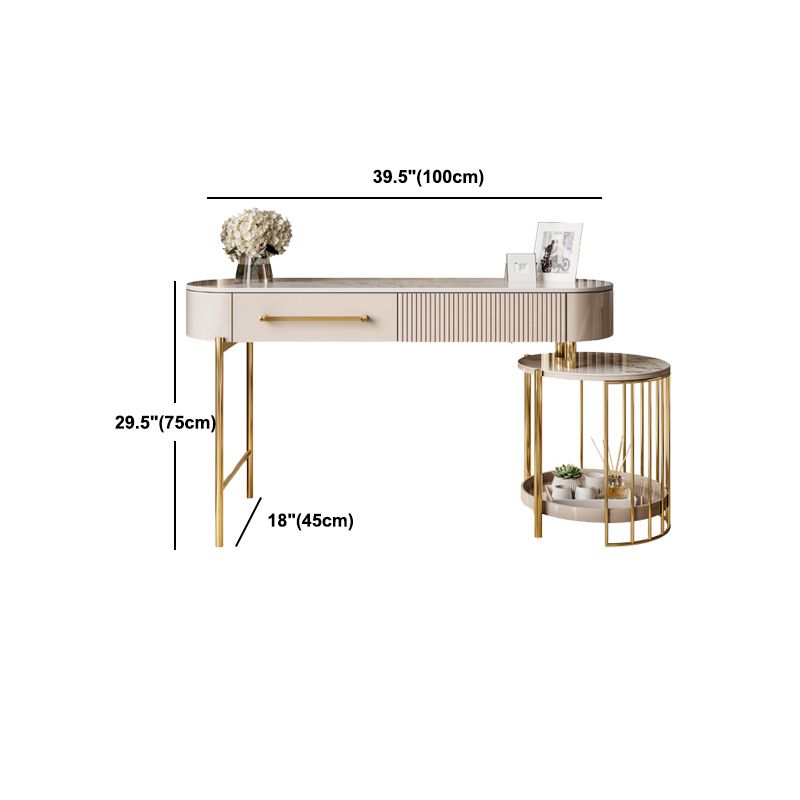 Luxurious Metal Vanity Set with Padded Stool in Beige Vanity