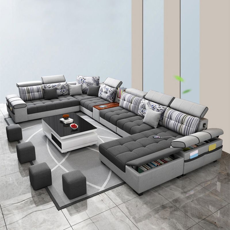 Modular Contemporary Faux Leather and Linen Furniture Sectionals
