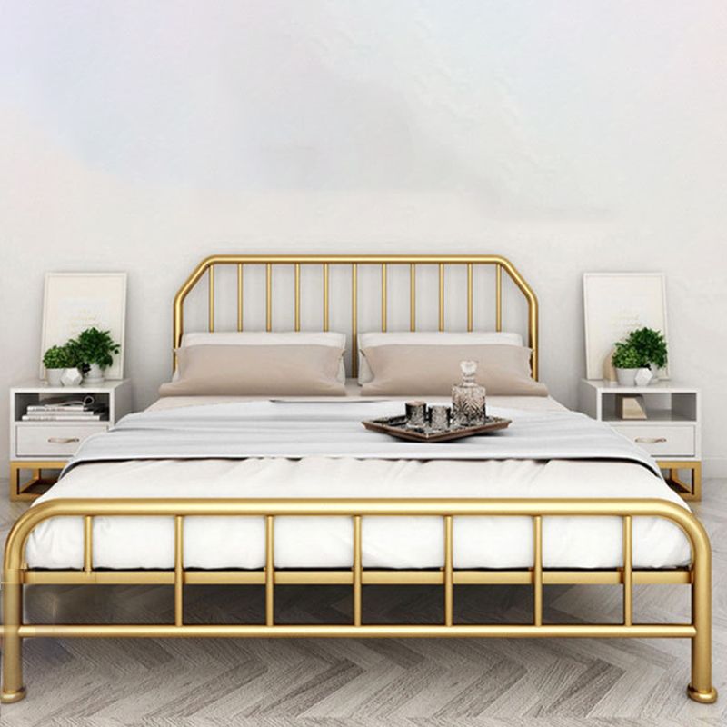 Solid Color Metal Open-Frame Bed Glam Slat Bed with Headboard