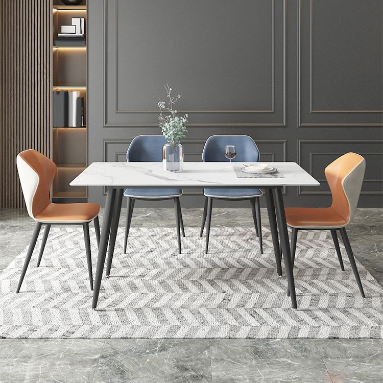 White Dining Table Set with Solid Back Chairs 1/4/5/7 Pcs Modern Dinette Set