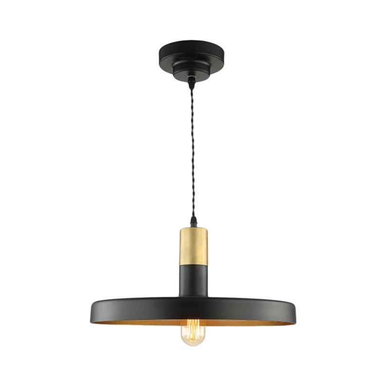 Black Round Shade Luz de colgante moderno Metal 1 Bulbo Comedor Comedor Luz de techo colgante