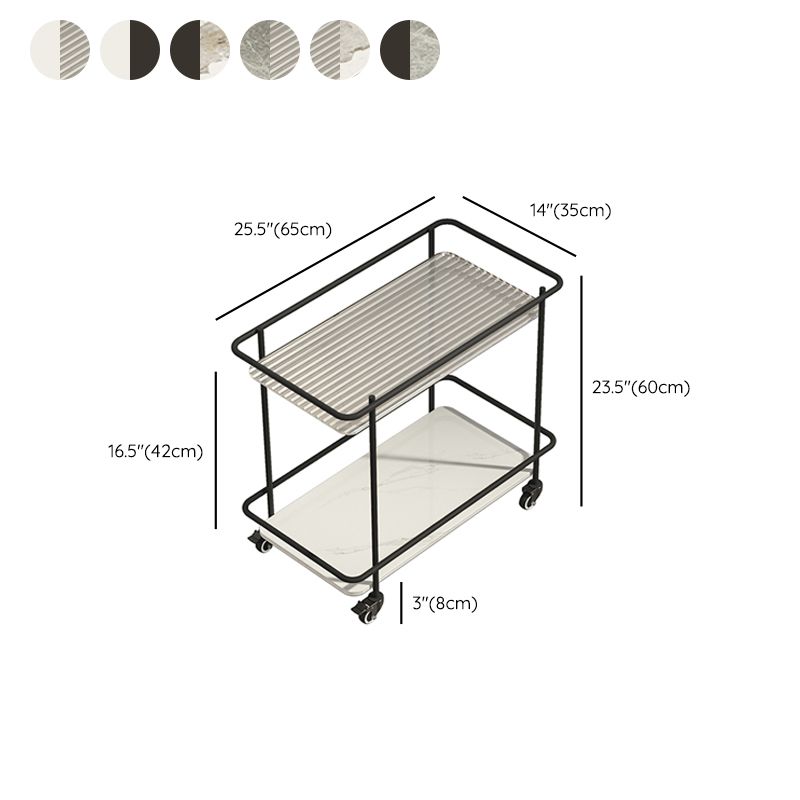 Modern Glass Top End Table with Casters Rectangular 25.6" W Shelf Included Side Table