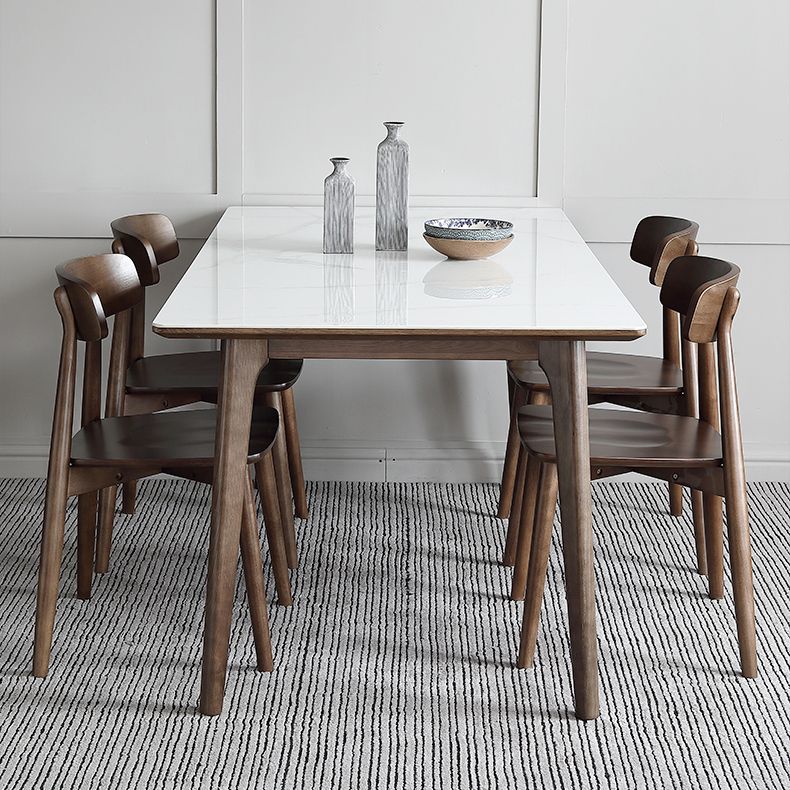 Sintered Stone Top Rectangle Table in White Kitchen Table with Wooden 4 Legs