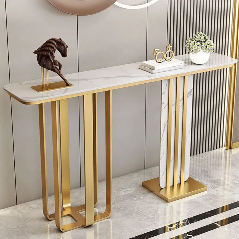 Hall Console Table Gold Glam Stone Accent Table with 1 Shelf 31.5" Tall