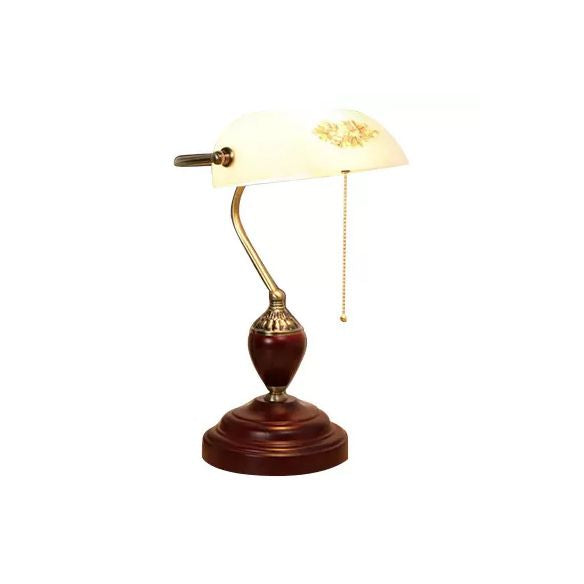 Traditional Style Rollover Shade Banker Lamp 1 Light Green/Red/White Glass Banker Desk Lamp with Pull Chain for Bedroom