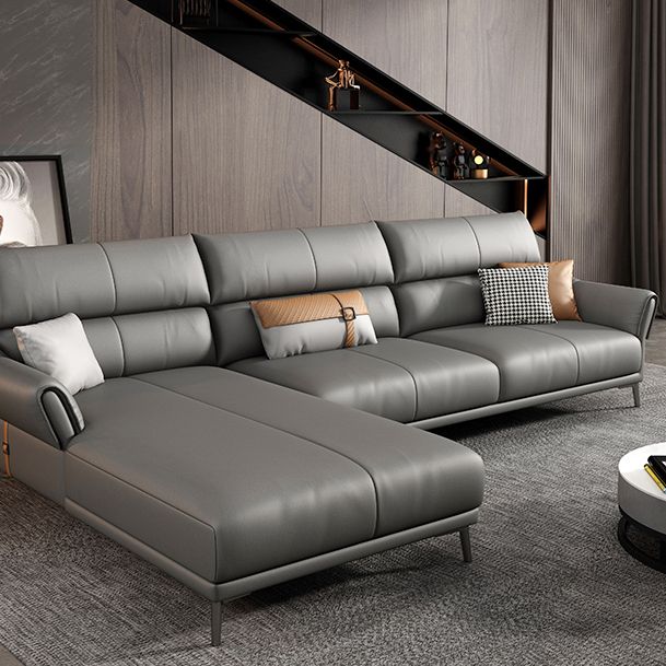 Light-grey Sewn Pillow Back Faux Leather Pillow Top Arm Sofa with Stain Resistant