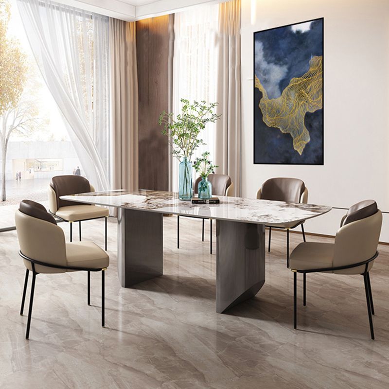 Modern Style Dining Table Sintered Stone Rectangle Table with Stainless Steel Base