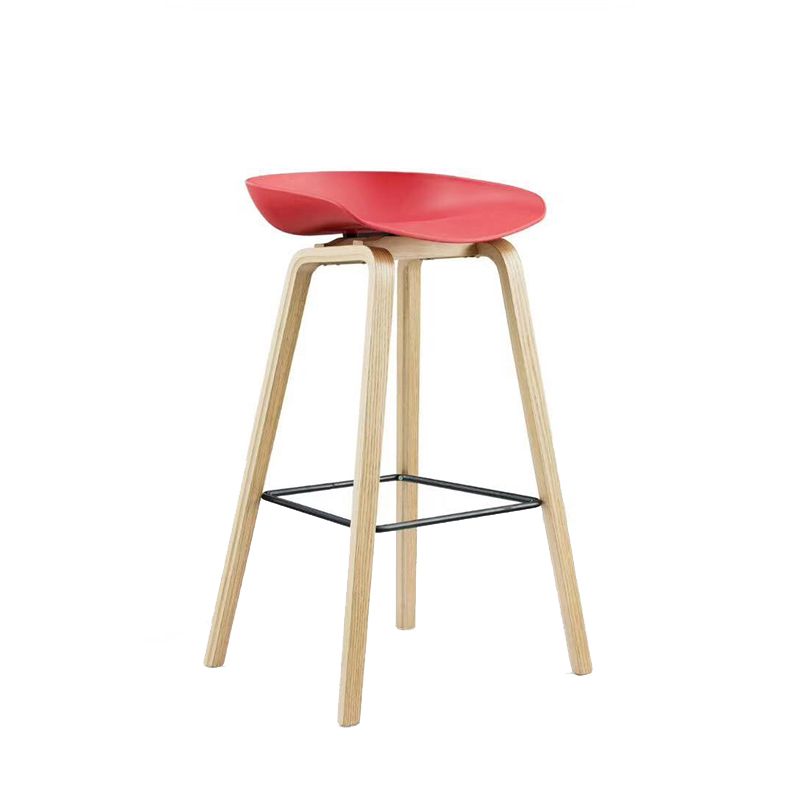 Scandinavian Solid Wood Legs Bar Stool Plastic Armless Bar Stool