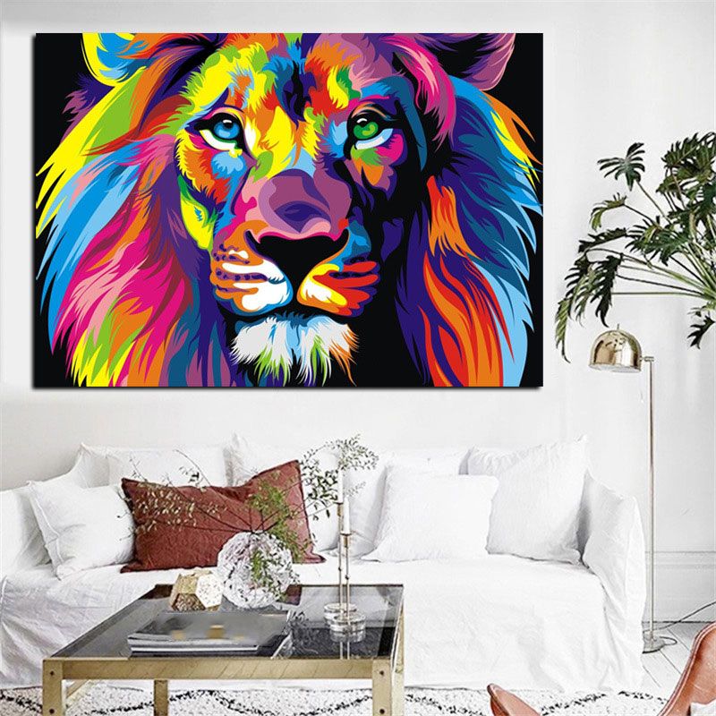Blue Lion Head Canvas Art for Decoration Steampunk Wall Art Decor Sitting Room, Multiple Sizes