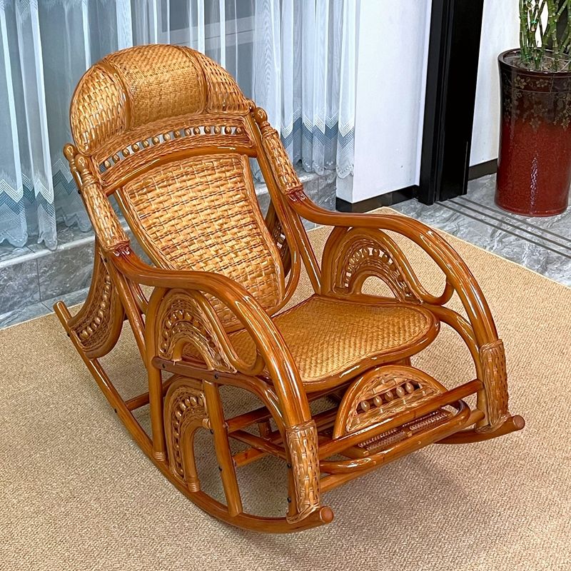 Traditional Rocking Chair Rattan Spindle Backrest Solid Color Indoor Rocking Chair