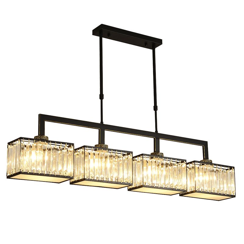 Modern Simple Island Pendant Rectangle Shade Crystal Island Lights for Restaurant