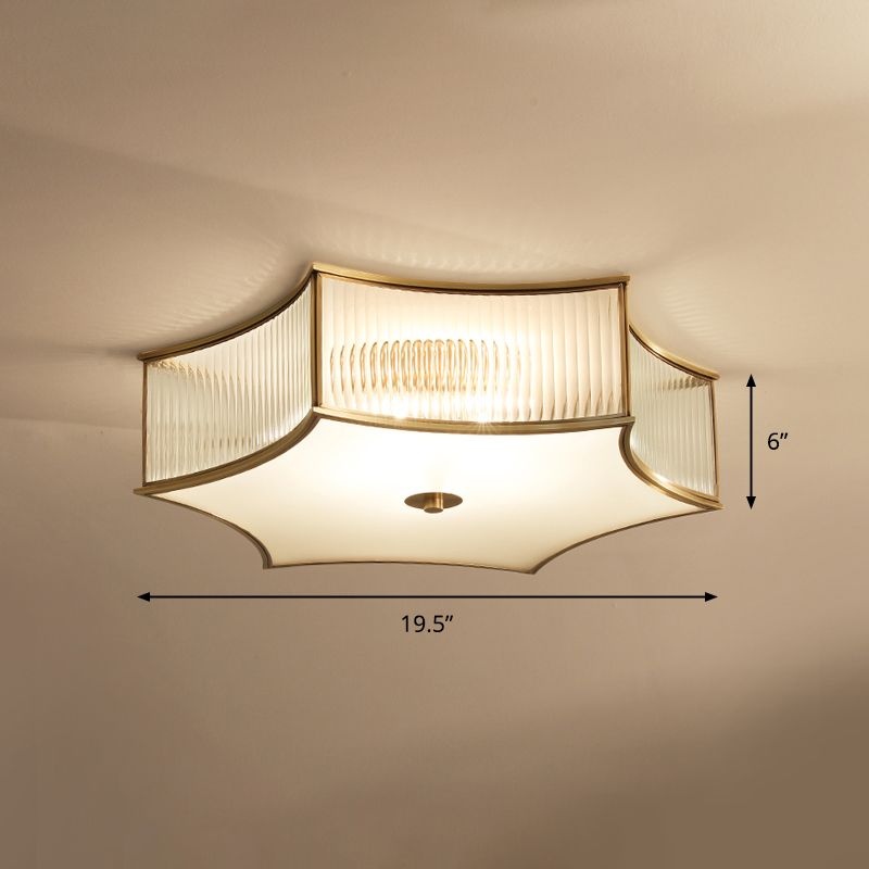 Or Hexagramme Flushmount Ceiling Lamp Simplicité Effacer Rib Verre Bédouer Légère