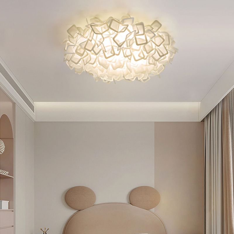 LED Modern Metal Flush Mount Geometric Shape Ceiling Light with PVC Shade for Bedroom