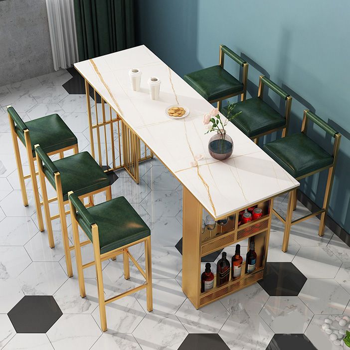 Industrial Rectangle Bar Height Table Double Pedestal Bar Table with Storage