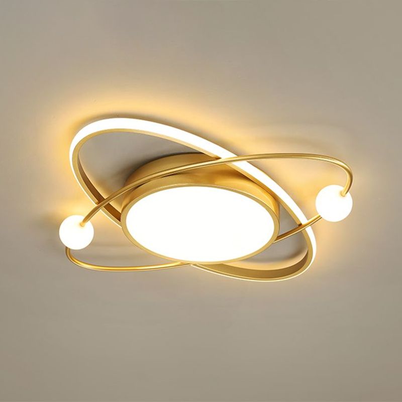 Gold Finish Orbit LED Flush Mount Lamp Minimalisme Acrylique Ceiling Lighting for Bedroom