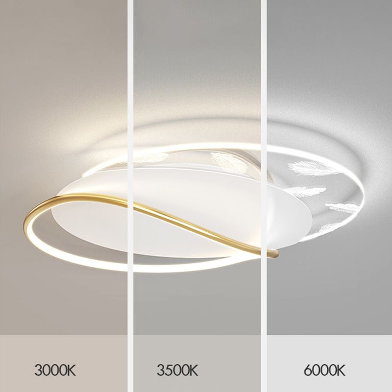 Lámpara de techo de hierro forjado con plumas de estilo conciso y moderno, montaje semiempotrado LED geométrico blanco para dormitorio