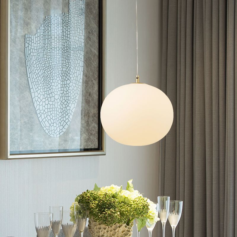 Modern Ball Hanging Light Kit White Glass 11"/13" W 1 Bulb Dining Room Suspension Lighting