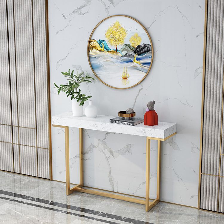 Iron Trestle Cosnole Table with Marble Top Accent Table for Hall