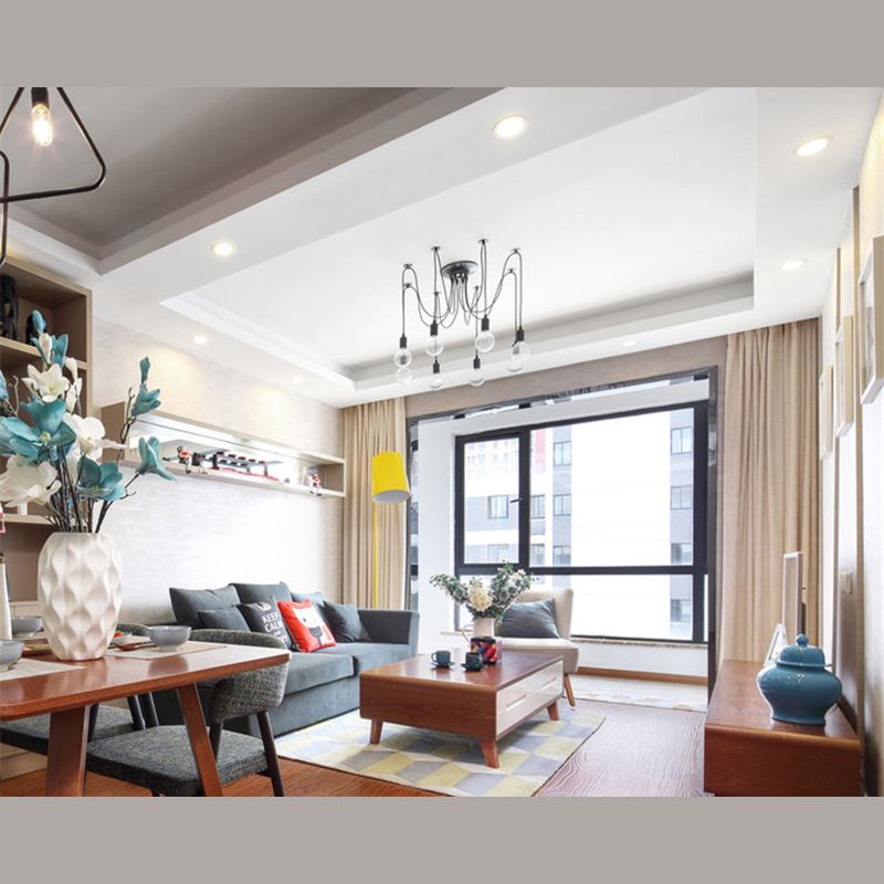 Black Down Lighting Pendant Loft Style Metal Swag Hanging Pendant Light for Living Room