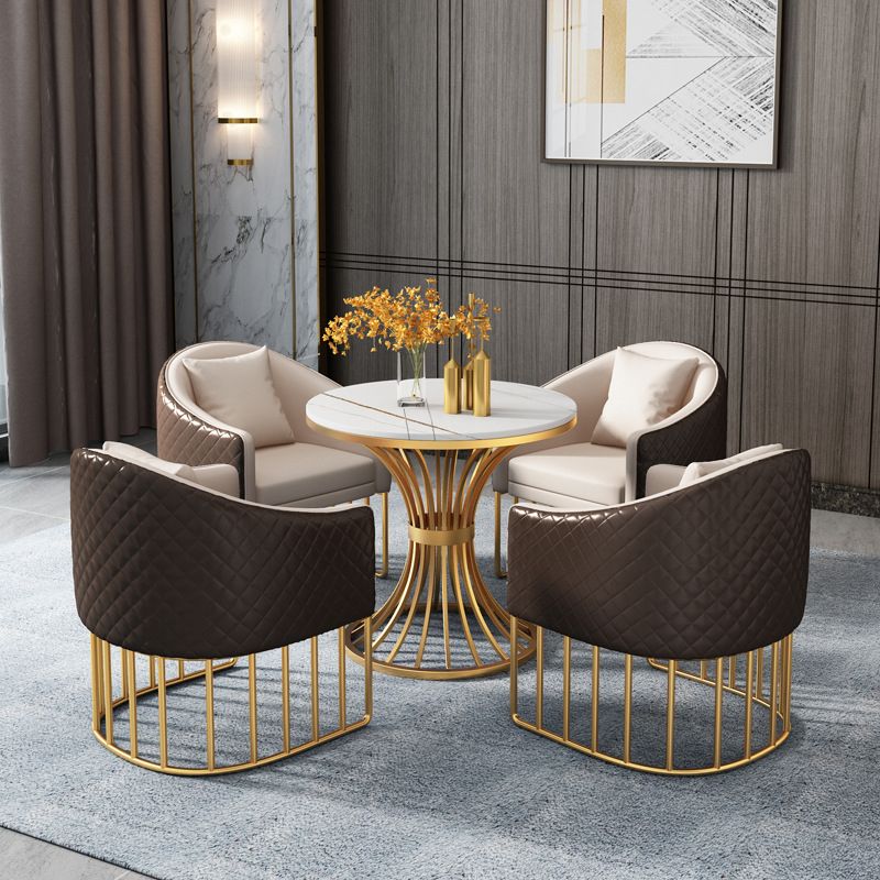 Metal Traditional Luxury Round Table Sintered Stone Table with Pedestal