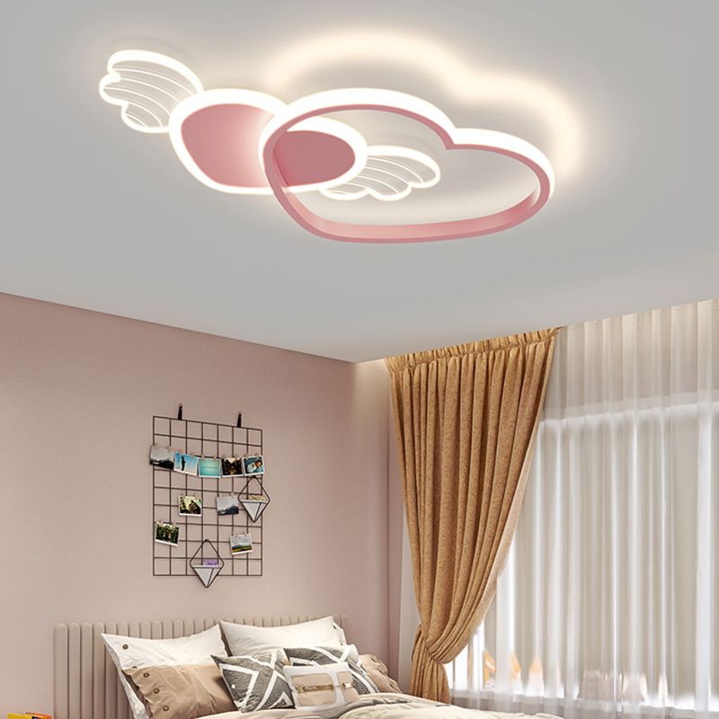 Metal Heart Shape Flush Ceiling Light Modern Style 4 Lights Flush Mount Lighting in Pink